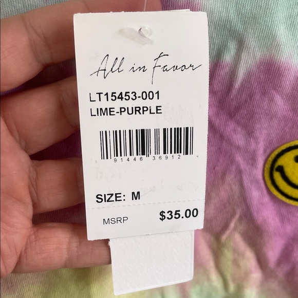 NWT All in Favor Pastel Tie-Dye Crewneck Long Sleeve Cropped Top M - Picture 3 of 10